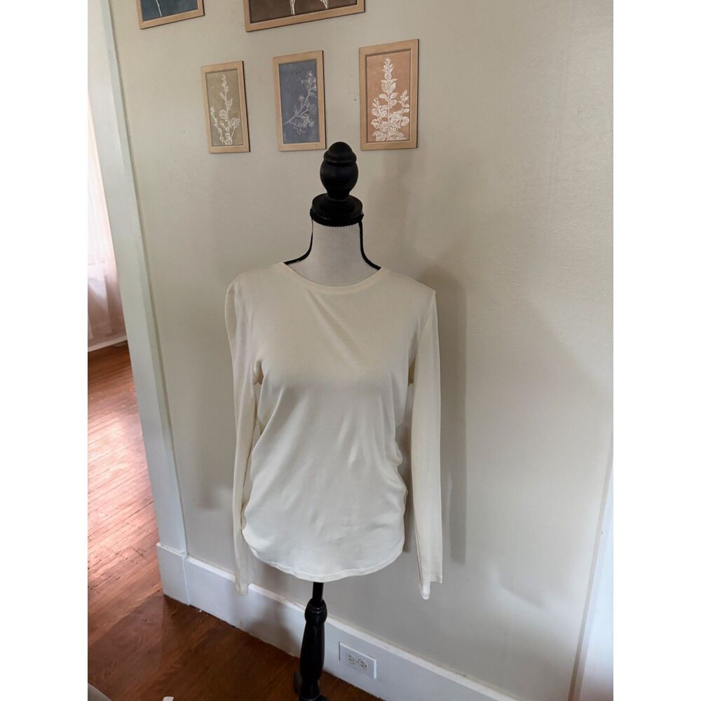 Talbots 100% Pima Cotton Long Sleeve Crewneck Tee Ivory Size S